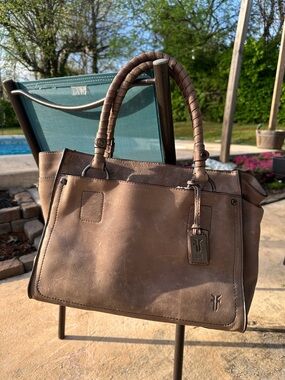 Frye Taupe Brown Leather Satchel Tote